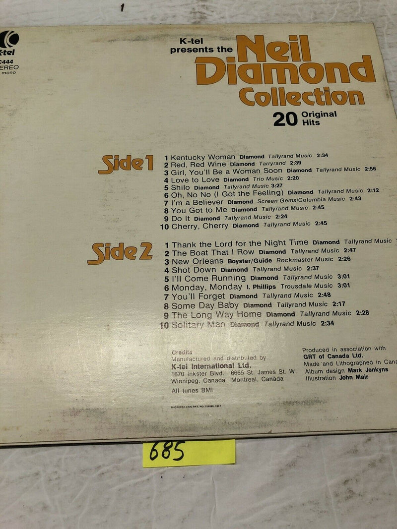 Neil Diamond 20 Original Hits   Vinyl  LP Album
