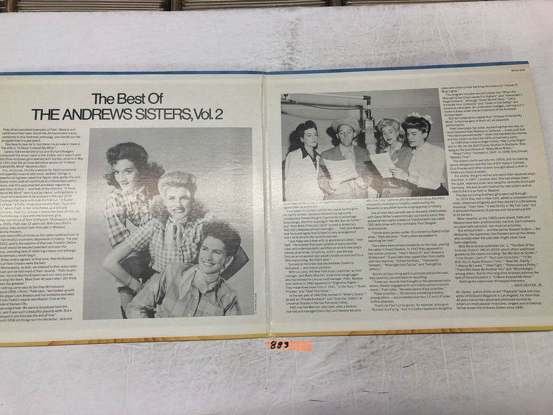 The Andrews Sisters Best of Volume 2   Vinyl LP Album