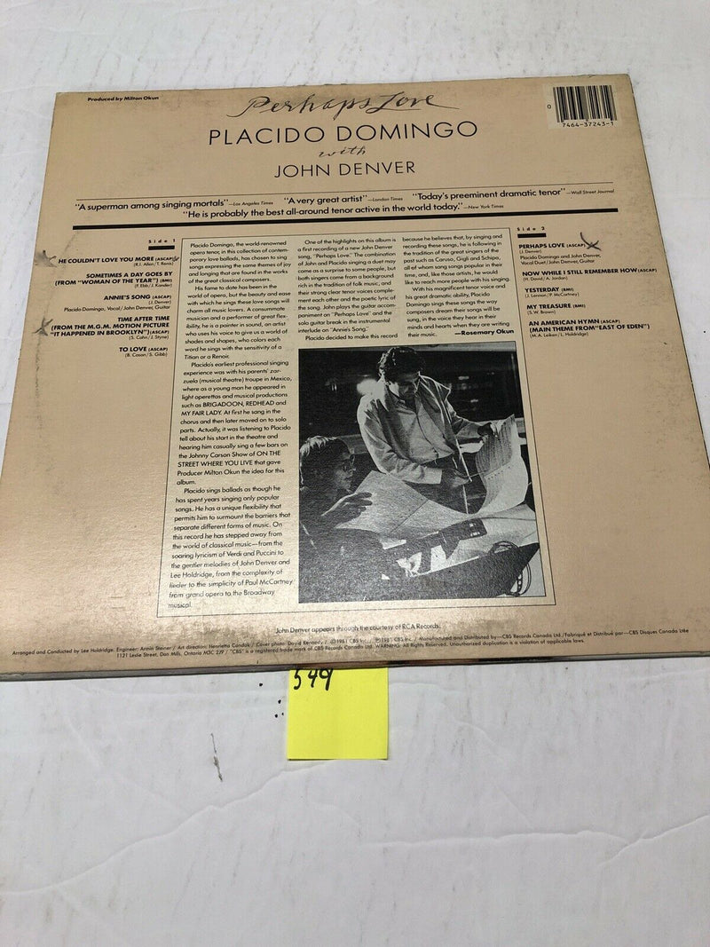 Placiido Domingo With John Denver Perhaps Love Vinyl LP Album