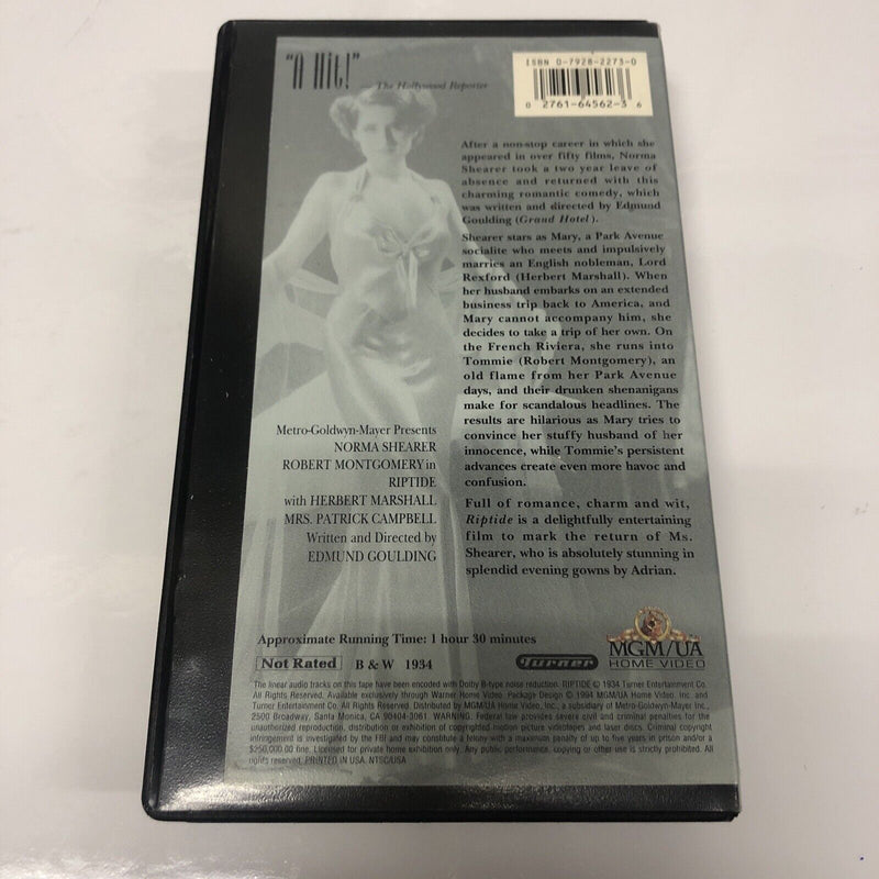 Riptide (1994) VHS • MGM/UA Home Video • Norma Shearer • Robert Montgomery