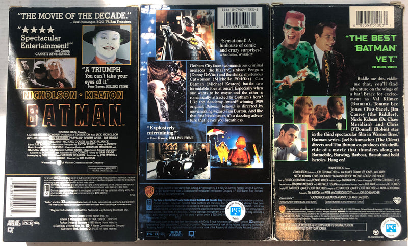 Batman (1989-1995)Lot: Batman - Batman Return’s - Batman Forever VHS