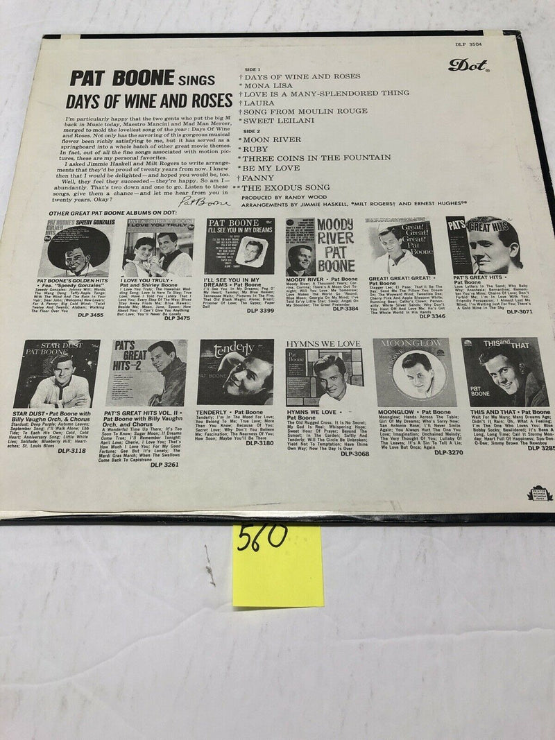 Pat Boone Days Of Wine And Roses Vinyl LP Album