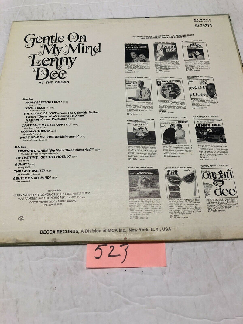 Lenny Dee Gentle On My Mind Vinyl LP  Album