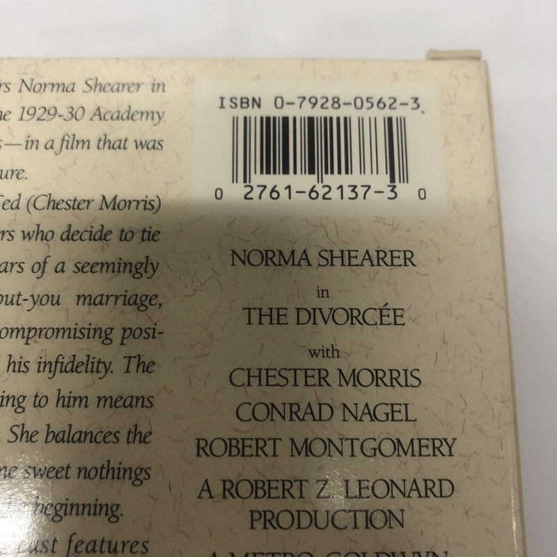 The Divorcee (1991) VHS • Norma Shearer • Chestet Morris • Conrad Nagel