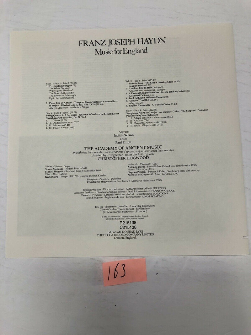 Franz Joseph Haydn Music For England Vinyl LP Album Box Set