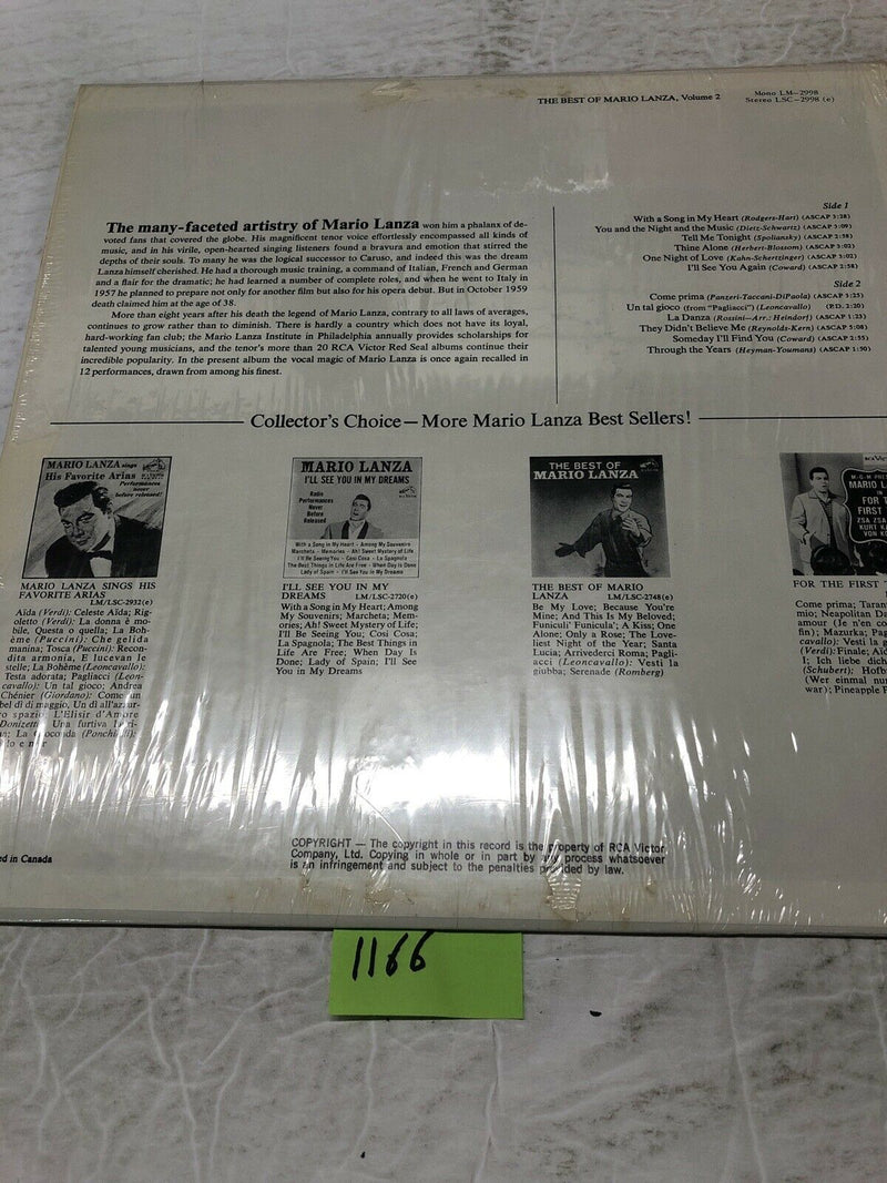 Mario Lanza The Best Of Volume 2  Vinyl LP Album